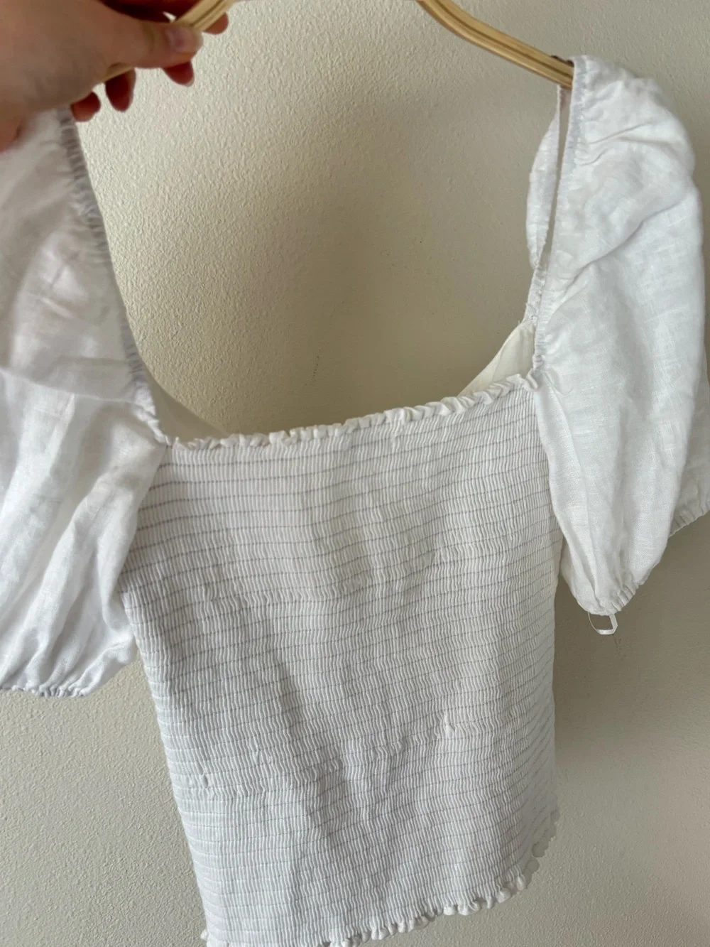 Reformation Rome Linen White Puff Sleeve Smocked Blouse Top Size 8